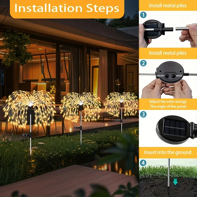 200LED Solar Power Pathway Lights Firework Decor Street Lawn Solar Lights for Outdoor Garden Yard