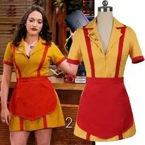 Girls Custom Broke Made 2 Costume Halloween Outfit Max Black Caroline Wesbox Channing Cosplay Suit 2 Broke Girls Apron Dress