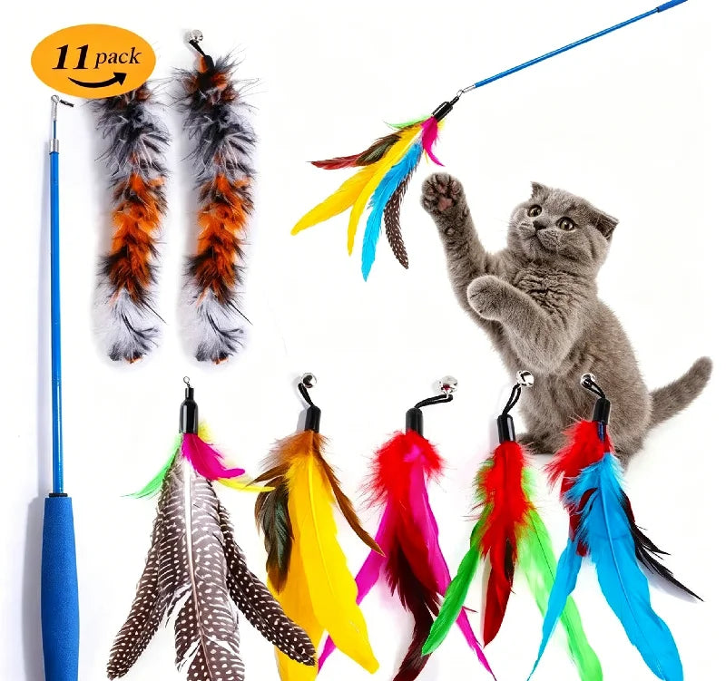 11pcs Replacement Cat Feather Toy Set Feather Replacement Head Retractable Cat Stick Cat Products
