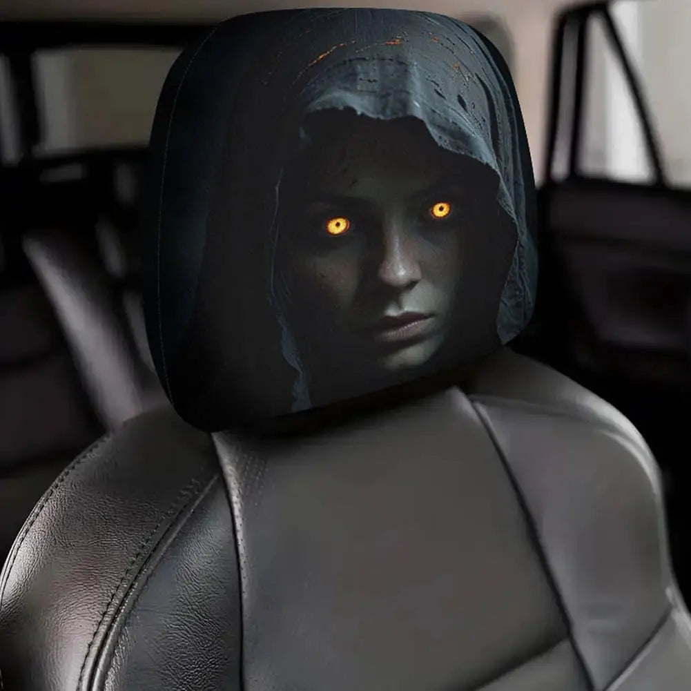 2/4pcs Halloween Scary Reaper Lady Print Car Headrest Covers Horror Style Vehicle Seat Head Cover Halloween Party Car Decoration