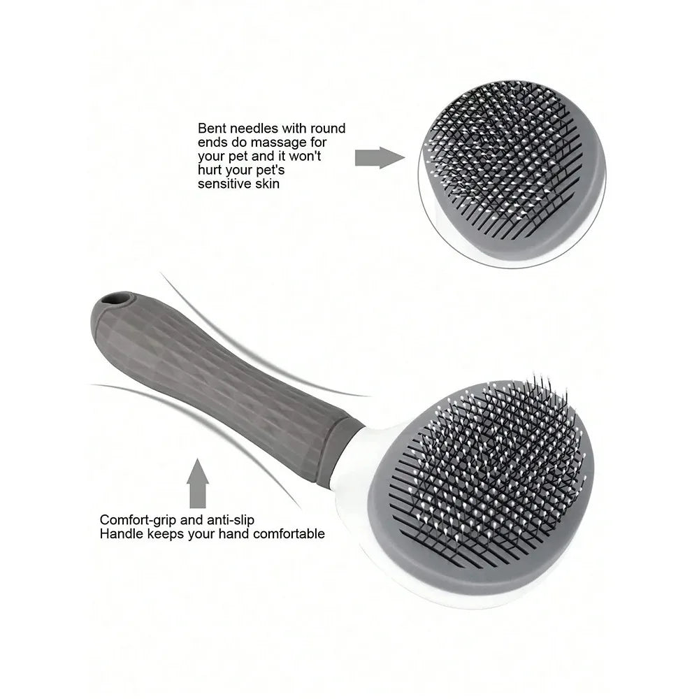 One-Click Pet Hair Removal Comb for Effortless Grooming of Dogs and Cats - Float Hair Removal Slicker Brush with Automatic Funct