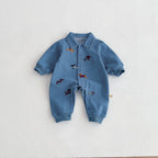 Baby One-Piece Suit, Denim Autumn Wear, Embroidered Outdoor Crawling Clothes for Boys and Girls, Hayi, First Birthday Clothes Fo