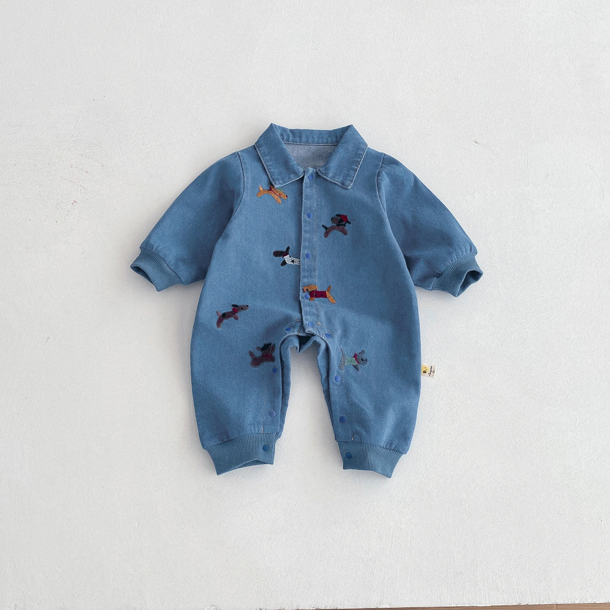 Baby One-Piece Suit, Denim Autumn Wear, Embroidered Outdoor Crawling Clothes for Boys and Girls, Hayi, First Birthday Clothes Fo