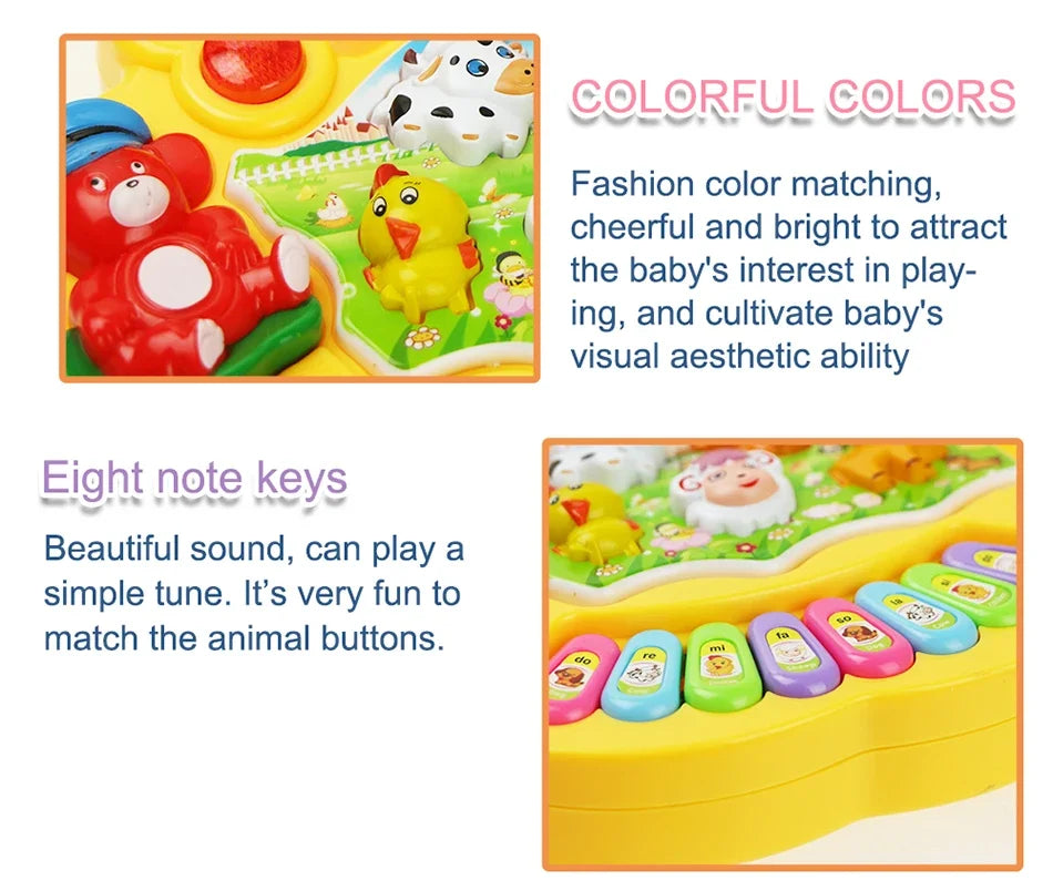 Kids Cartoon Piano Keyboard with Animal Sounds & Flashing Lights