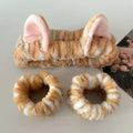 3PCS Cute Cat Ear Plush Spa Headband & Wristband Set
