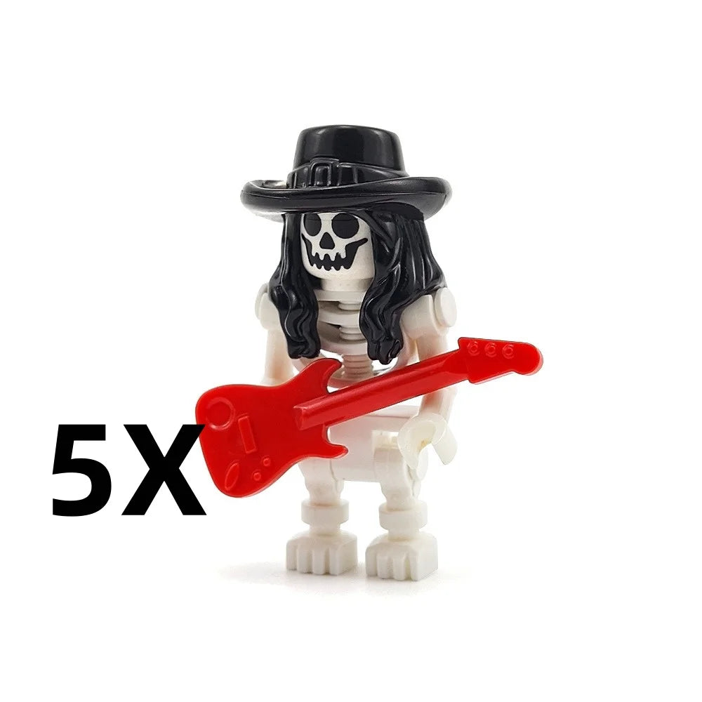 5PCS MOC Halloween Skeleton Army Mini Doll Ghost Building Block DIY Assembly Character Doll Horse Ornaments Figure Gift for Kids