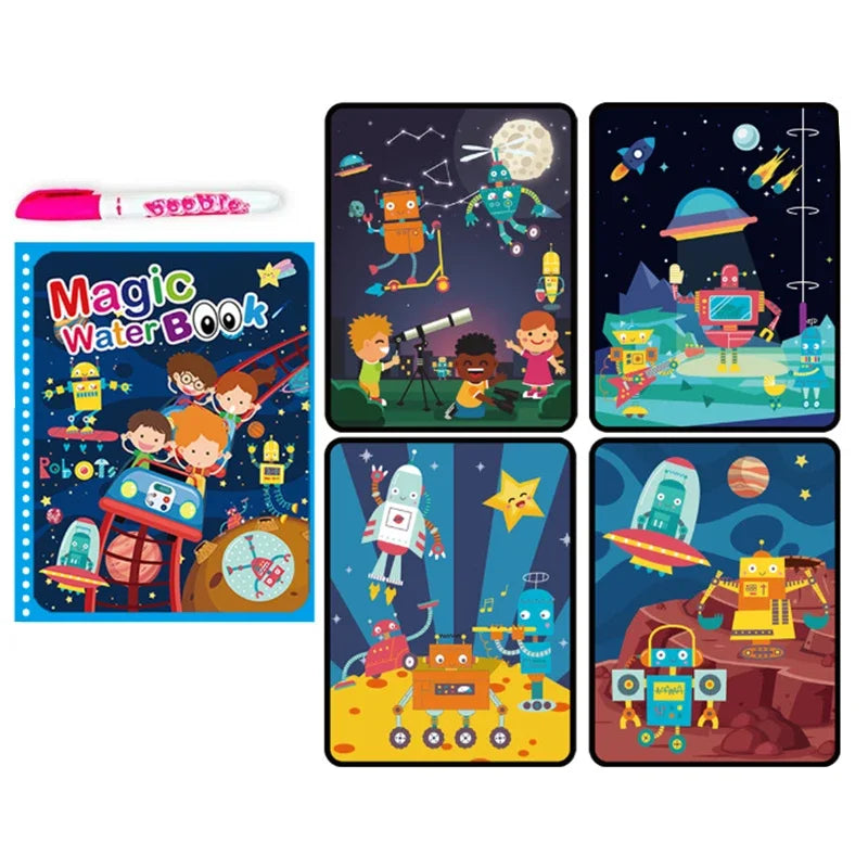 Magic Water Drawing Book with Reusable Coloring Pen for Kids Fun