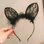 Plush Lace Cat Ears Bell Headband for Women