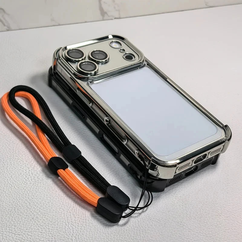 Luxury Transparent Shockproof Phone Case For iPhone 18 17 13 12 Pro Max 16 15 14 Plus Air with Wrist Strap Lens Protector Cover