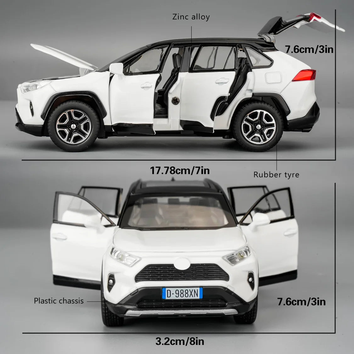 RAV4 Diecast Toy Car with Light & Sound – Alloy Model Vehicle Toy
