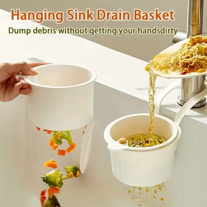 Press Type Drain Basket Food Strainer and Sink Organizer for Kitchen