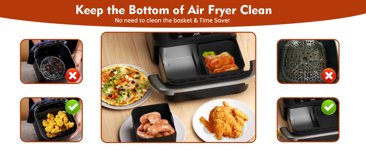 Rectangle Air Fryer Silicone Liner for Ninja Reusable Non-Stick Basket