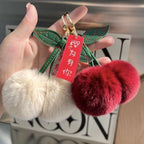 Cute Fluffy Cherry Fur Ball Keychain Bag Pendant Charm