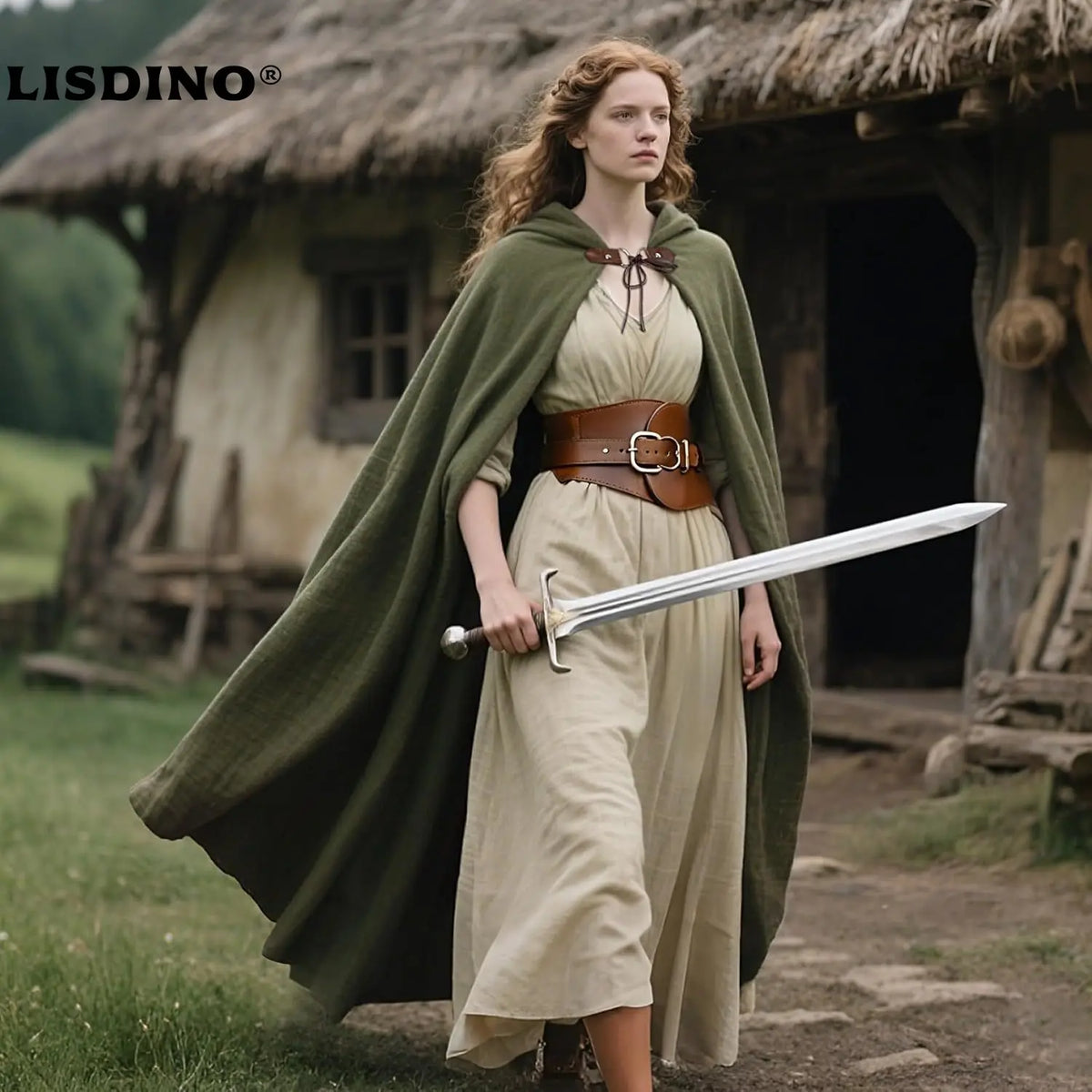 LisdinoL'VOW Medieval Hooded Cloak Linen Renaissance Cape With Hood - Halloween Hobbit Cosplay Witch Wizard LARP