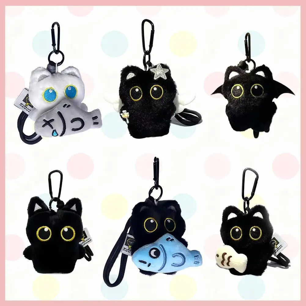 Cute Cartoon Black Cat Plush Keychain Kawaii Bag Charm