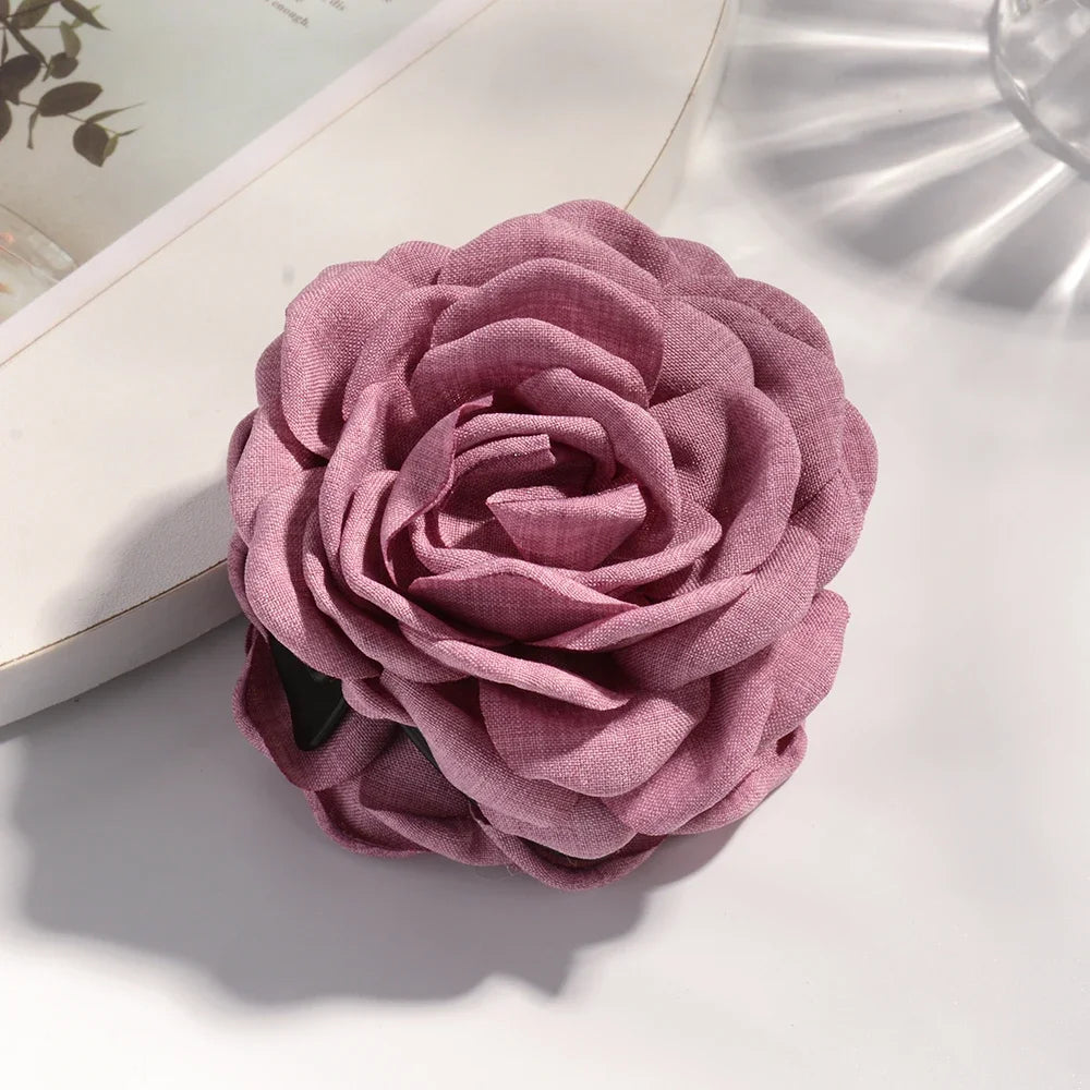 Cotton Rose Flower Hair Claw Clip – Medium Shark Clamp