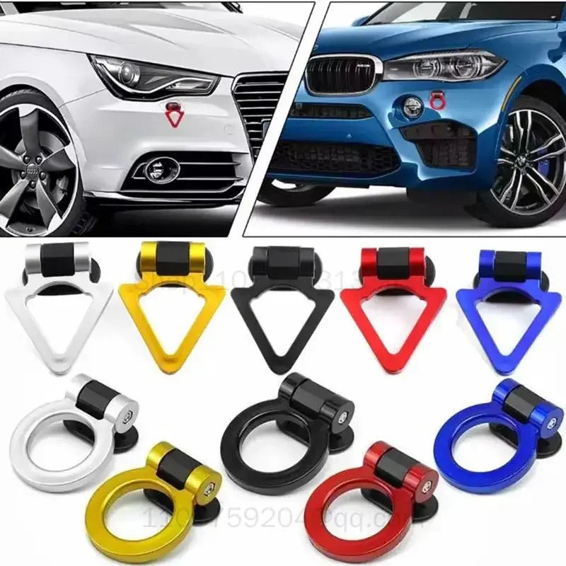 2 Designs Car Styling Trailer Hooks Sticker Decoration Car Auto Rear Front Trailer Simulation Racing Ring Vehicle Towing Hook