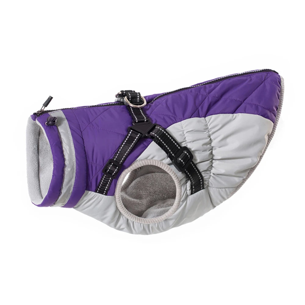 Winter Warm Dog Clothes with Harness Waterproof Pet Dog Jacket for Small Large Dogs Puppy Clothing French Bulldog Coat