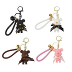 Cute Bear Key Chain Resin Bow Bell Rabbit Keychain Weaving Fashion Doll Bag Pendant Holiday Car Key Ring For Girls Gift