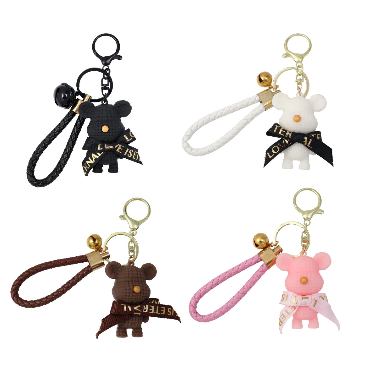 Cute Bear Key Chain Resin Bow Bell Rabbit Keychain Weaving Fashion Doll Bag Pendant Holiday Car Key Ring For Girls Gift