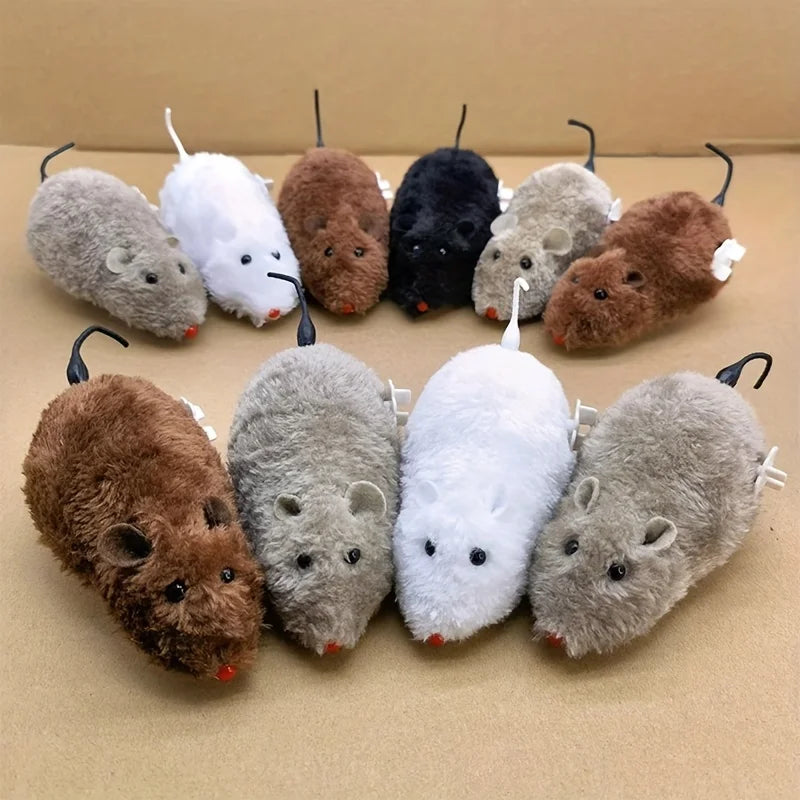 Wind-Up Plush Mouse Interactive Pet Toy for Cats and Dogs Play