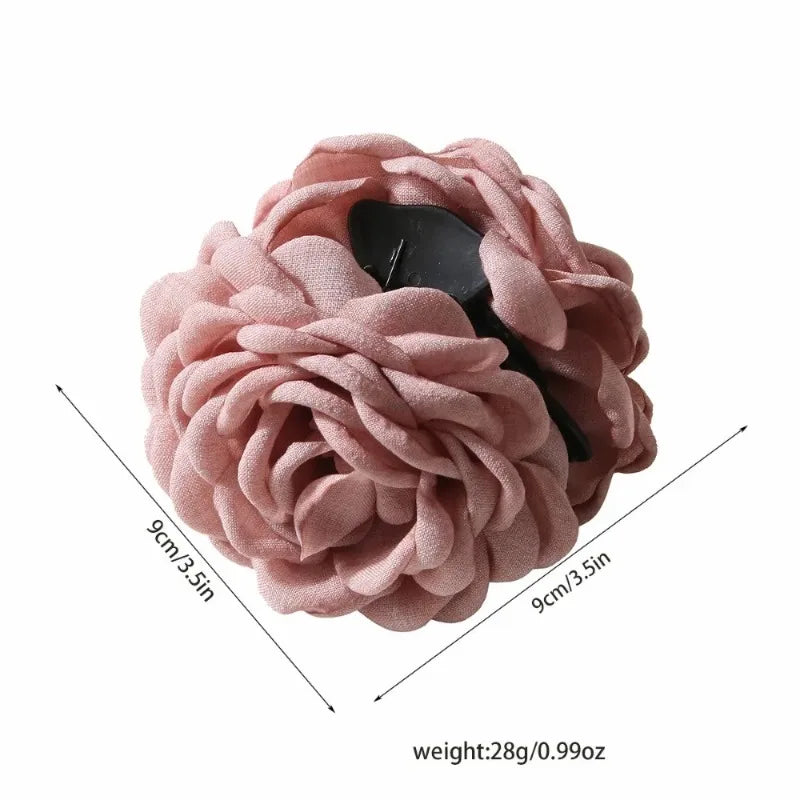 Cotton Rose Flower Hair Claw Clip – Medium Shark Clamp