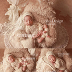 Vintage Style Newborn Photography Outfit Baby Knit Jumpsuit Romper + Hat + Socks for Photoshooting, Christening, Baby Shower