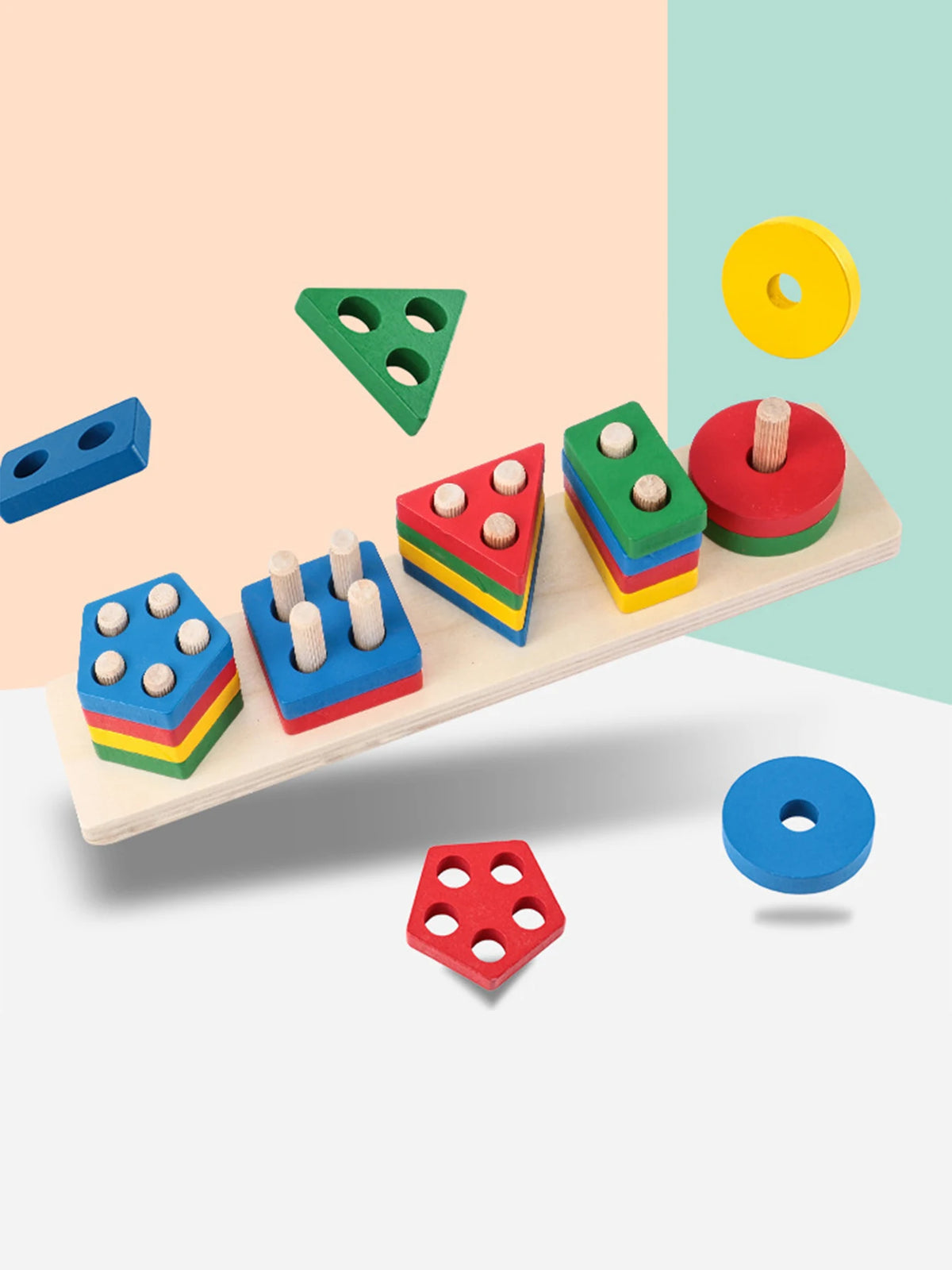 Montessori Wooden Shape Sorting and Stacking Educational Toy for Toddlers