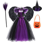 Children Cosplay Apparel for Halloween 2025 Maleficent Costume Tutu Dress Girl Evil Queen Disguise Witch Gown Villain Costume