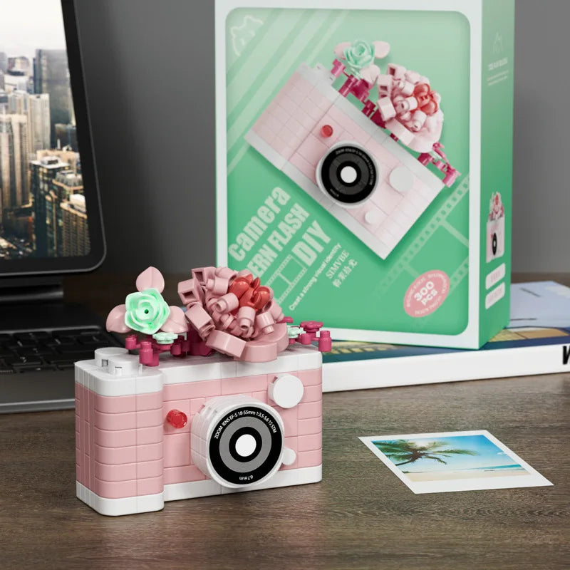 SLR Camera Mirror Flower Model Building Block Set - Creative Trendy Ornament Educational Toy for Children Gift