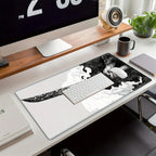 Extended gaming mouse pad with Japanese samurai design, oversized, seam edge, washable, non-slip rubber sole, 31.5x11.8 inches