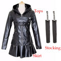 Anime Tokyo Ghoul Touka Kirishima Cosplay Costume Full Set Uniform PU Leather Black Dress Hoodie Women Halloween Fighting Dress