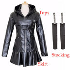 Anime Tokyo Ghoul Touka Kirishima Cosplay Costume Full Set Uniform PU Leather Black Dress Hoodie Women Halloween Fighting Dress