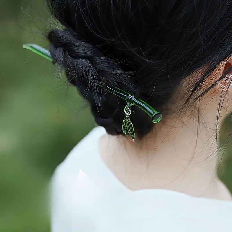 2pcs Chinese Fashion Hairpin Retro Bamboo Disc Hair Needle High-grade Resin Material Suitable for Women's Daily Hair Accessories