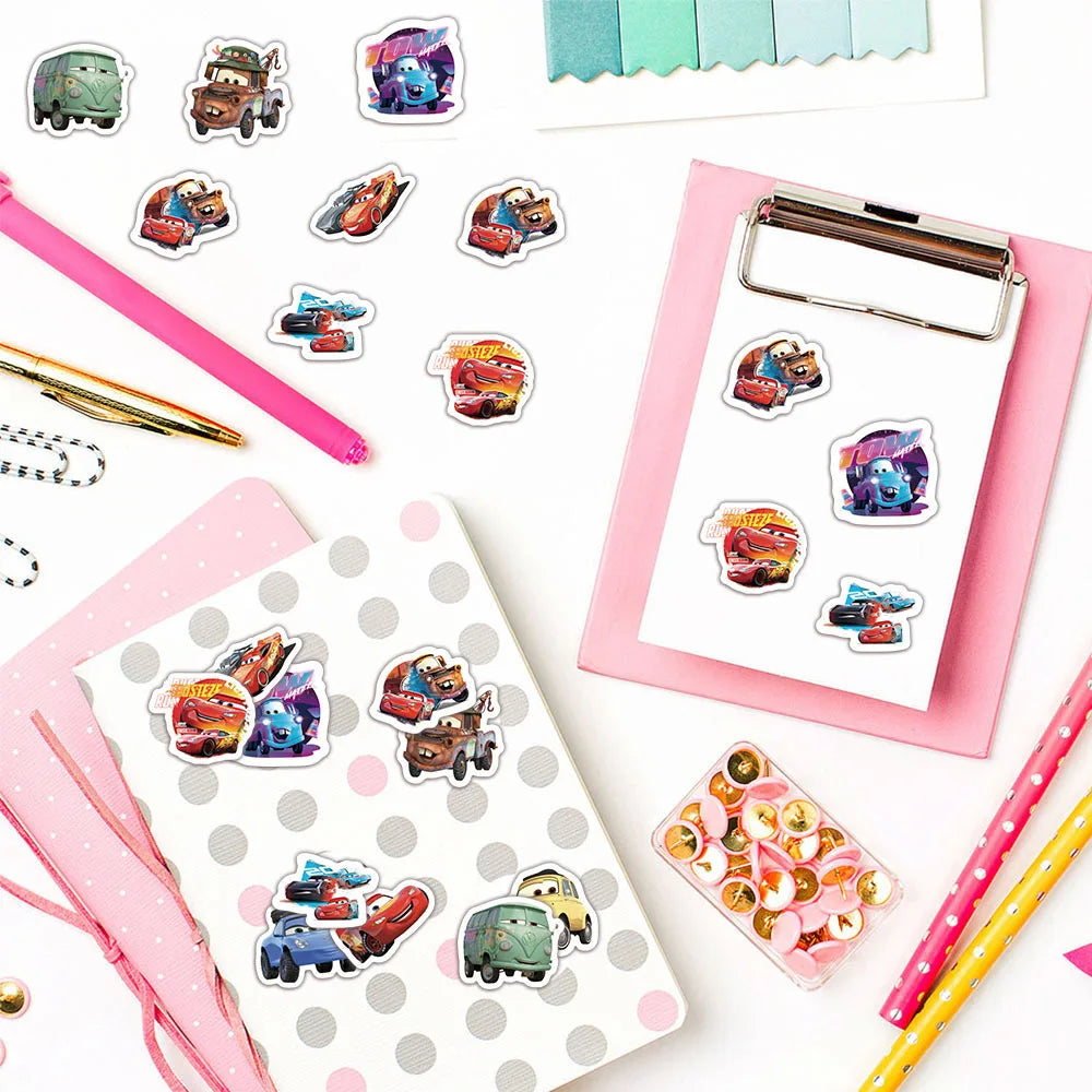 500PCS/Roll Disney Cars Cartoon Stickers Lightning McQueen Decals Graffiti Skateboard Phone Stickers Kids Decorations Labels