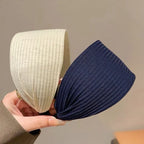 Wide Knitted Cotton Headband with Teeth for Women
