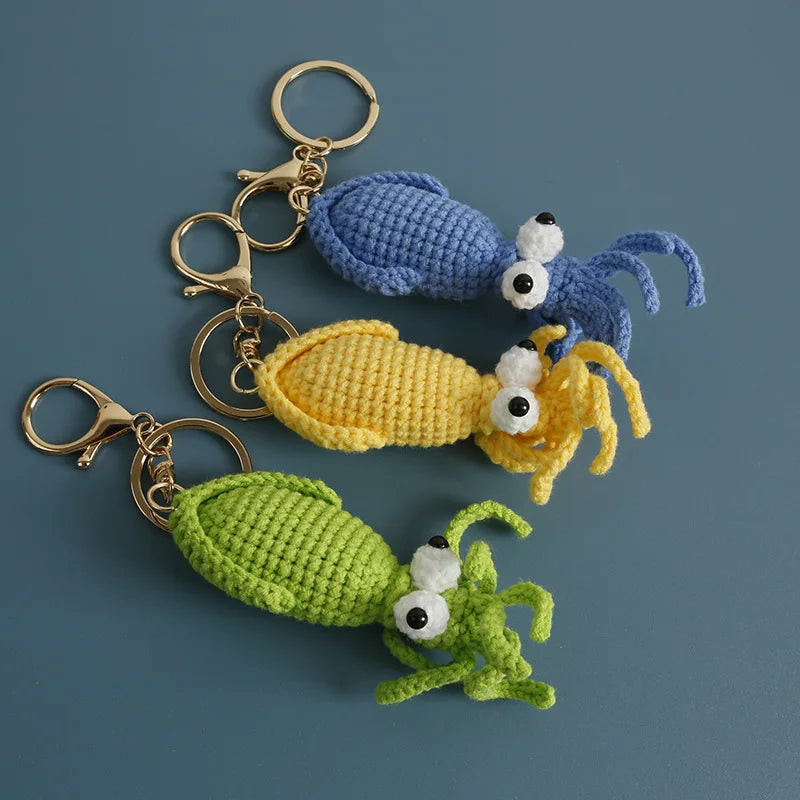 Funny Squid Crochet Keychain Cute Ocean Bag Charm