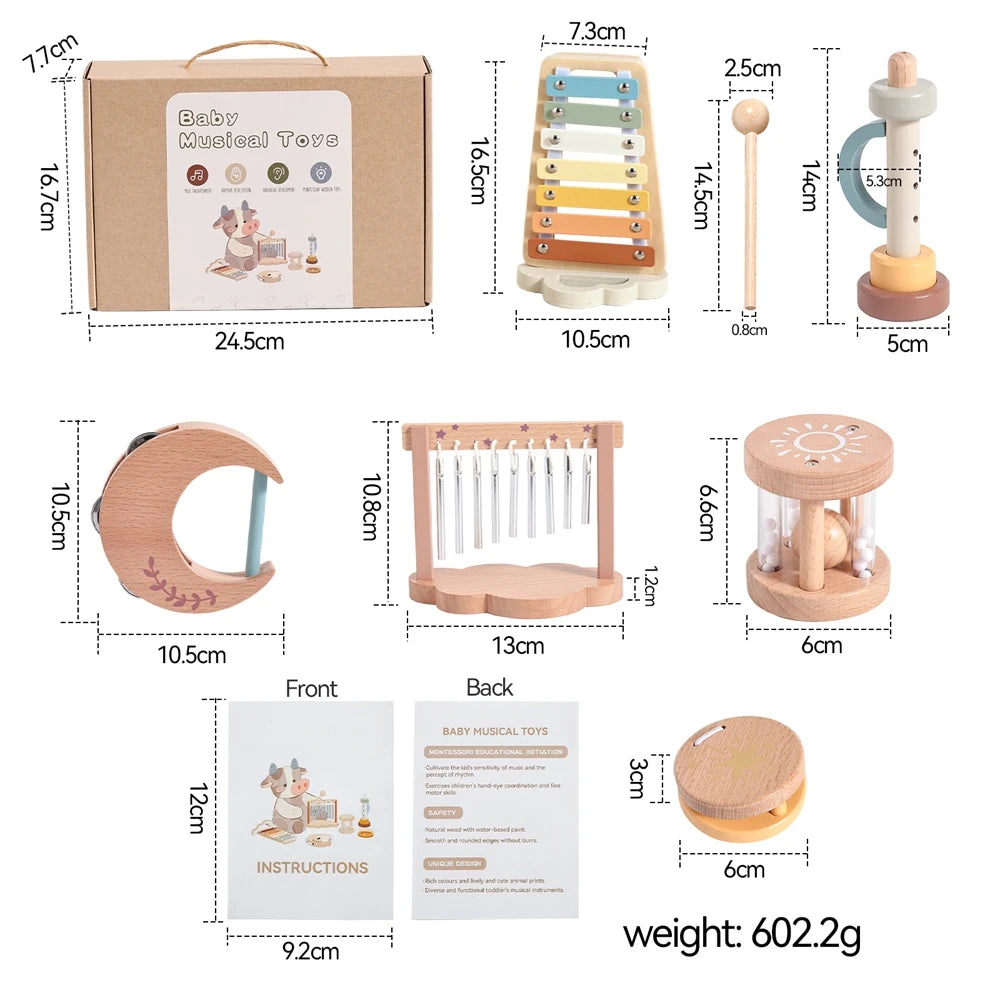 7PCS Wooden Musical Instrument Set – Educational Music Toys for Kids