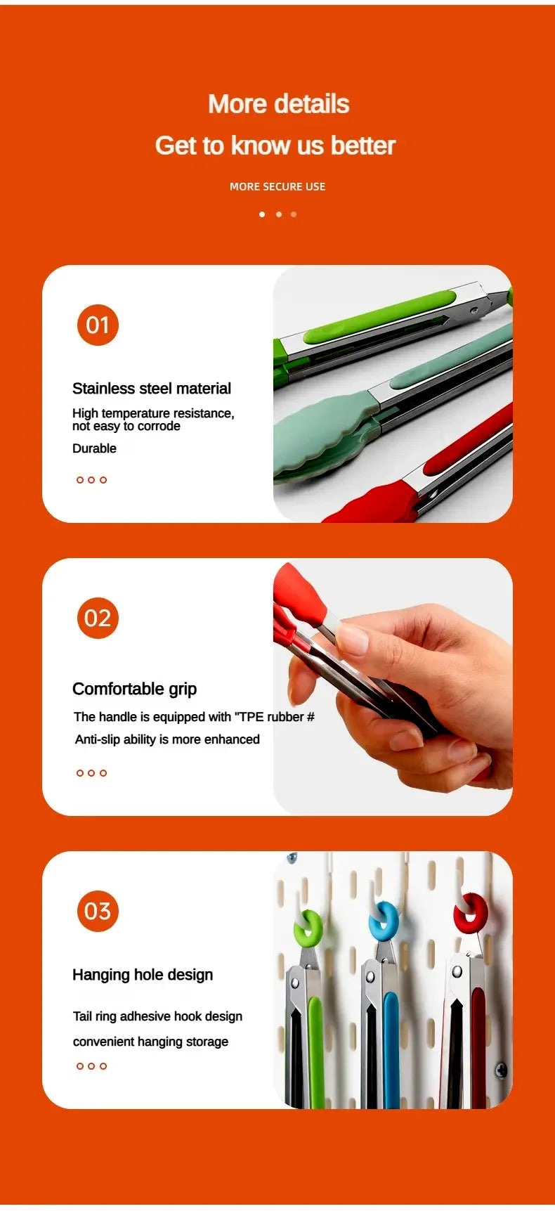 Anti-Slip Stainless Steel Cooking and Serving Tongs for Kitchen