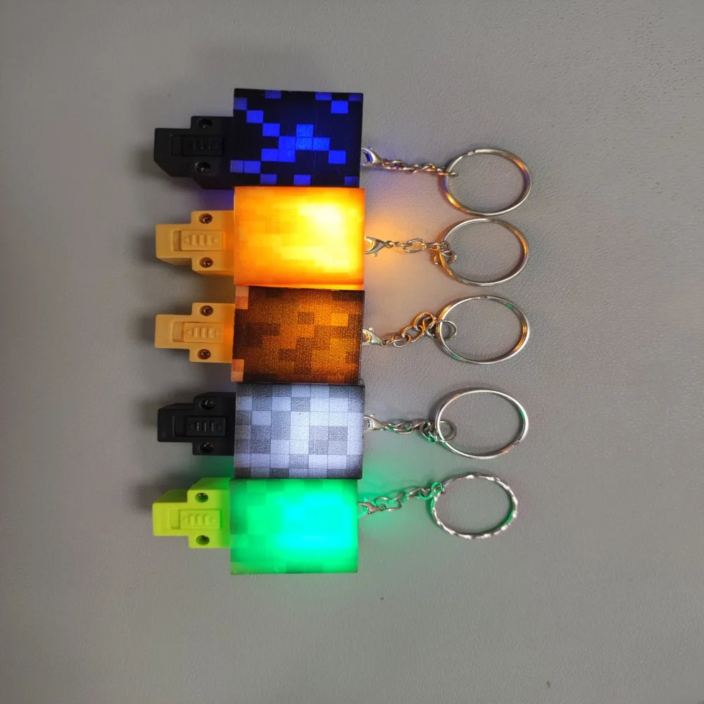 LED Glowing pixel Keychain Mini World Building Blocks Mosaic Light Up Creative Pocket Toy XMAS Novelty Gift for Collectors