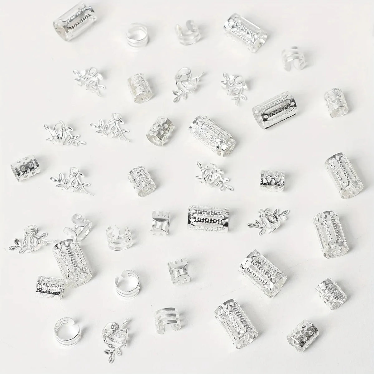 40PCS/Set Women's Elegant Hollow Hair Rings Set with Various Patterns DIY Hair Accessories for Girls Loc Hair Jewelry for Braids