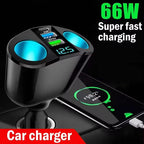 Multiple Devices Can Be Charged at the Same Time with Digital Display Car Charg Dual-port Car Charger Adapter
