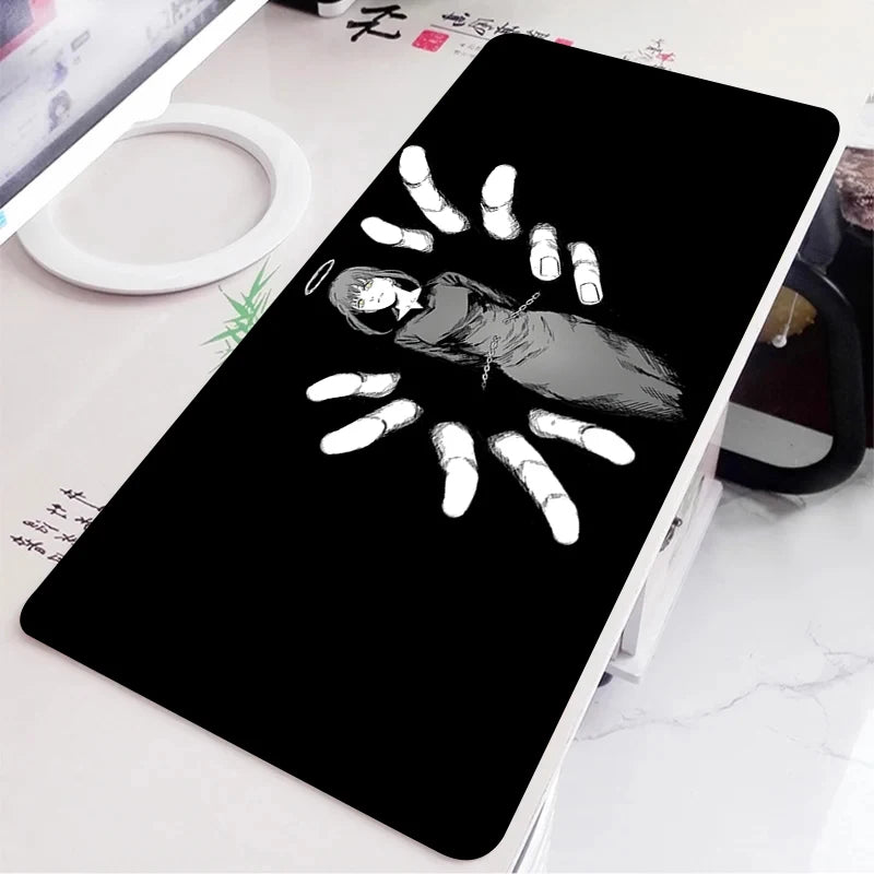Black and White Anime Girl Table Mat Large Mouse Pad Office Keyboard Edge Locking Desk Mat Gaming Accessories Non-slip Mousepad
