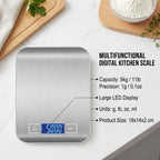 Digital Kitchen Scale – Stainless Steel Food Weighing Scale with LED Display