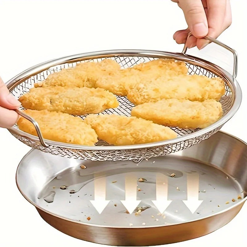 Stainless Steel Filter Tray – Reusable Round Mesh Basket for Frying, Grilling & Food Straining