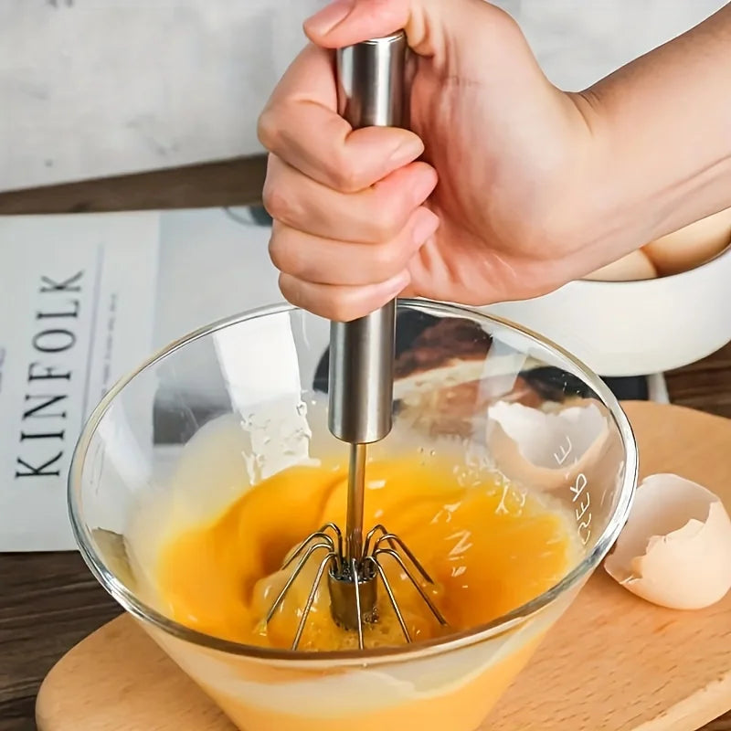 Stainless Steel Semi Automatic Egg Beater – Manual Push Whisk Mixer