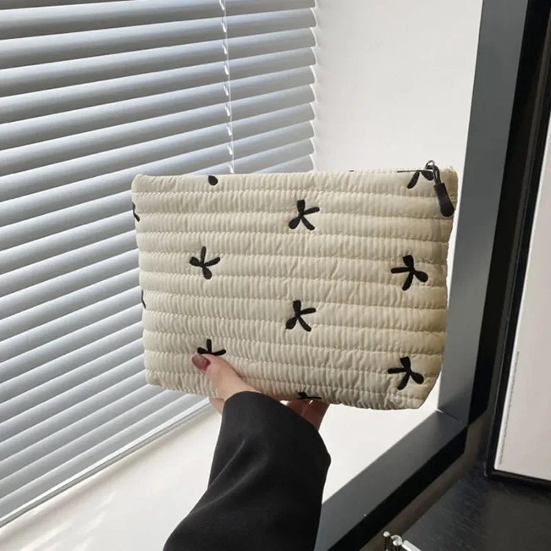 Cute Embroidered Bow Large Capacity Makeup Bag