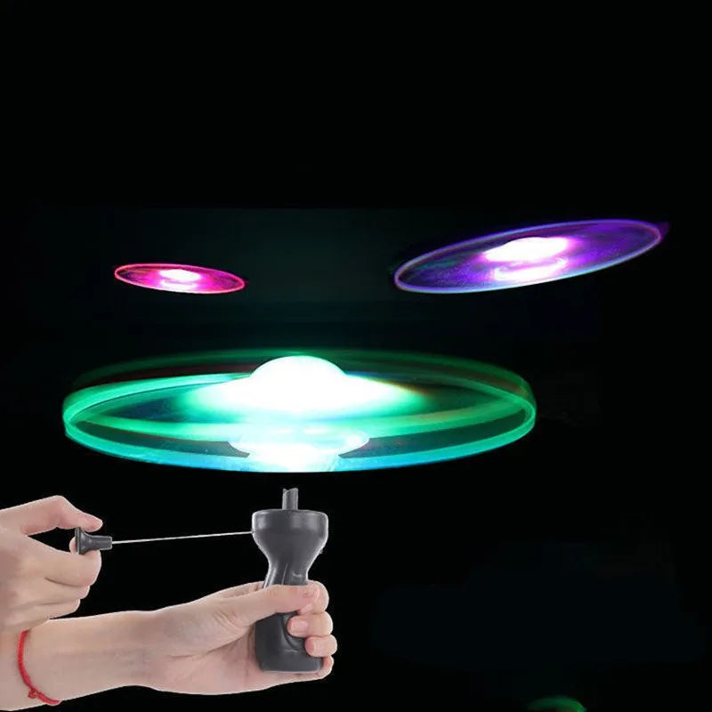 LED Pull String Flying Saucer Toy for Kids Outdoor Play