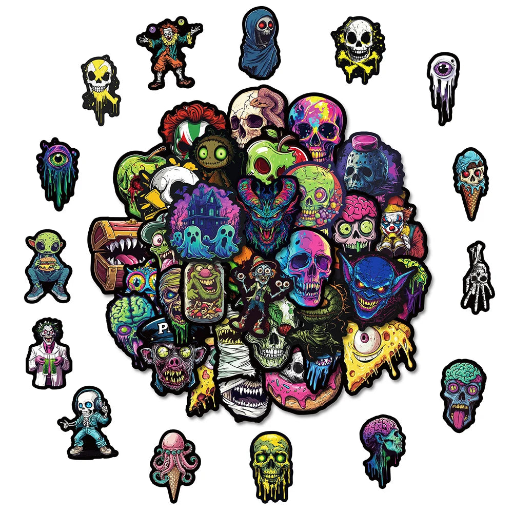 10/30/50pcs Cool Horror Joker Skull Stickers Decals Fridge Laptop Motorcycle Skateboard Phone Bike Waterproof Sticker Kids Toys