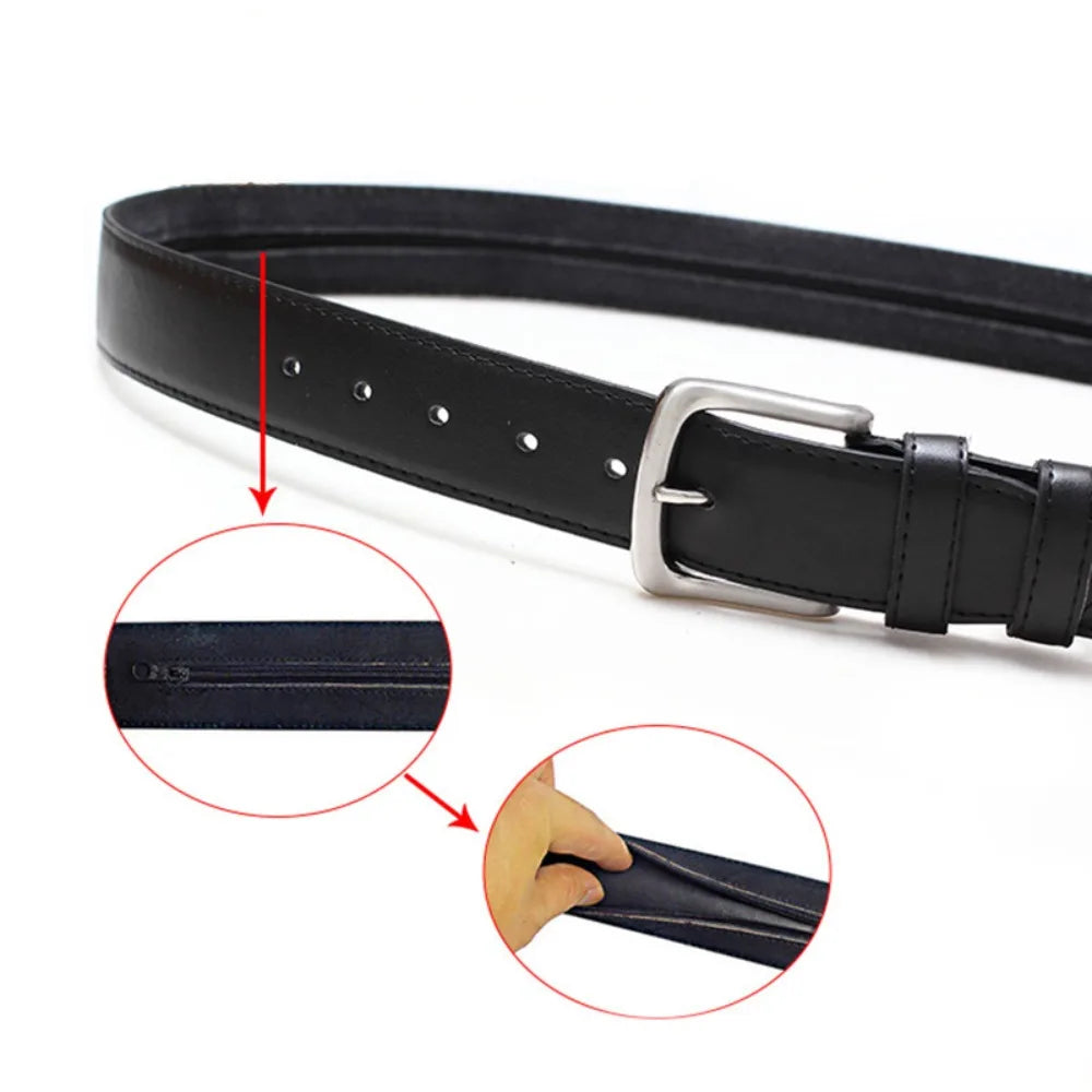 Security Zipper Hiding Cash Belts Pin Buckle Daily Travel PU Leather Anti Theft Waist Bag Men Women  Money Strap Belt
